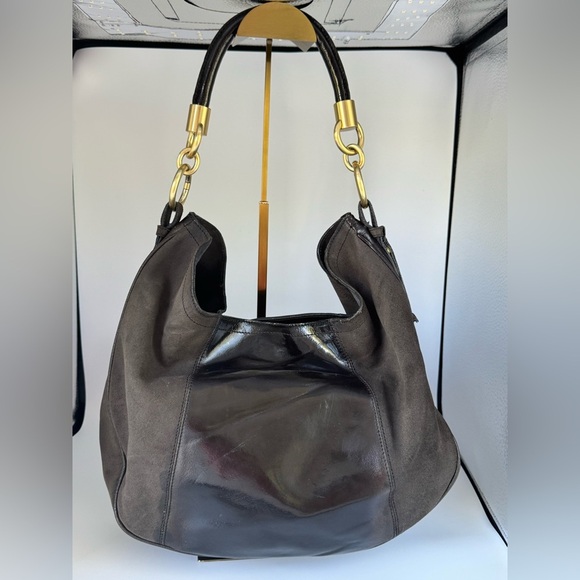 Brahmin Brown Suede Leather Hobo Shoulder Bag Gold Hardware - Picture 1 of 17